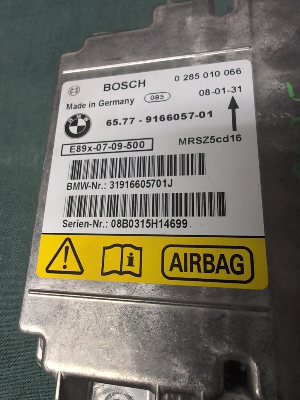 BMW E81 E87 E90 E91 AIRBAG CONTROL UNIT CRASH MODULE ECU #9166057-01 0285010066